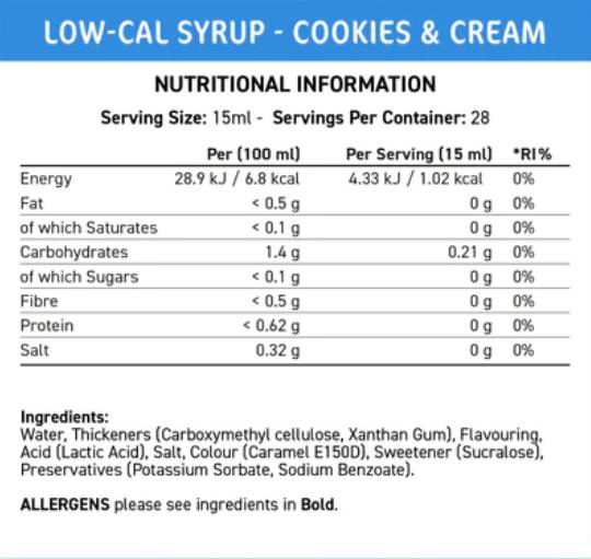 Fit Cuisine Low-Cal Syrup | Cookies & Cream - 425 мл - Feel You