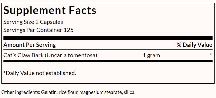 Full Spectrum Cat's Claw 500 mg - 250 капсули - Feel You