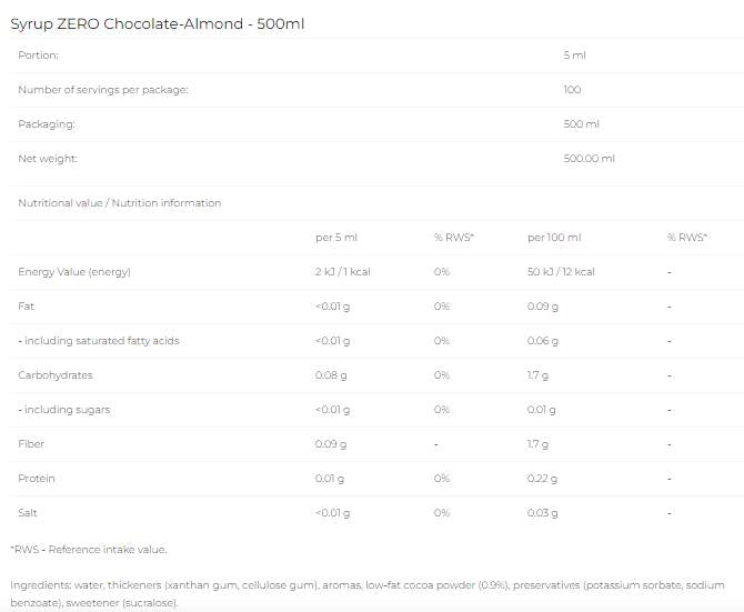 Syrup Zero - Chocolate Almond - 500 мл - Feel You