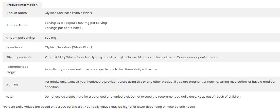 Irish Moss 500 mg - 60 капсули - Feel You