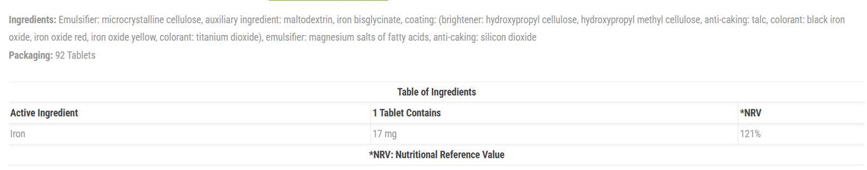 Iron Bisglycinate 17 mg - 90 Таблетки