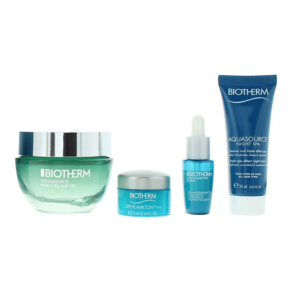 Set Biotherm: Aquasource Night Spa, Hydrating, Night, Balm, For Face, 20 ml + Aquasource Hyalu, Hyaluronic Acid, Hydrating, Plumping, Day, Gel, For Face, 50 ml + Life Plankton, Anti-Ageing, Morning & Evening, Eye Cream, 5 ml + Life Plankton Elixir, Reg... - Feel You