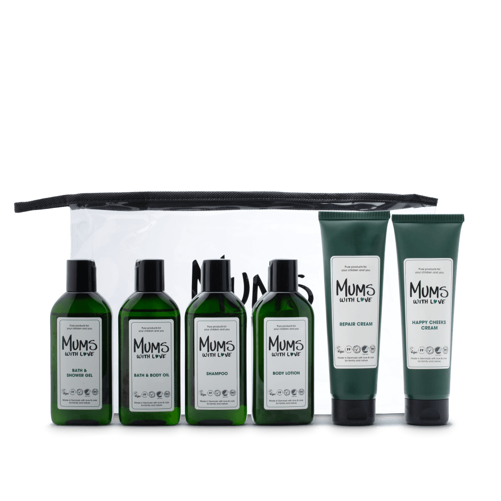 Starter Kit Set Mums With Love: Mums With Love, Hydrating, Body Lotion, 100 ml + Mums With Love, Hair Shampoo, For Cleansing, 100 ml + Mums With Love, Shower Gel, For All Skin Types, 100 ml + Mums With Love, Cleansing, Bath Oil, 100 ml + Happy Cheeks, ... - Feel You