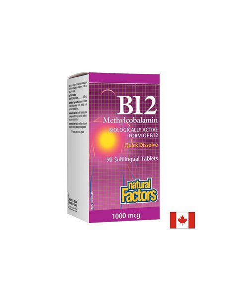 B12 Methylcobalamin/ Витамин В12 (метилкобаламин) 1000 µg, 90 сублингвални таблетки Natural Factors - Feel You