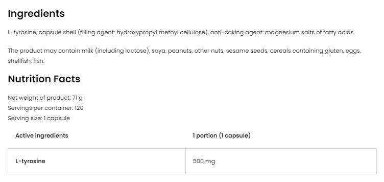 L-Tyrosine 500 mg 120 капсули - Feel You