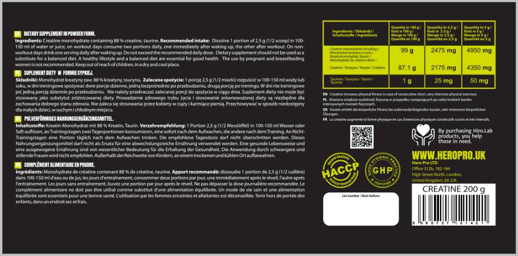 Creatine Monohydrate Powder - 200 грама - Feel You