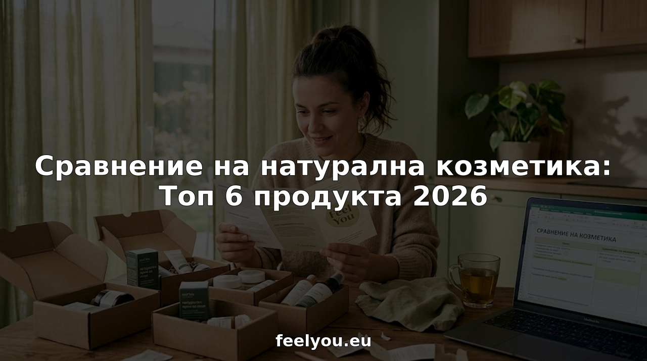 Жена преглежда и сравнява различни натурални козметични продукти на масата у дома си.