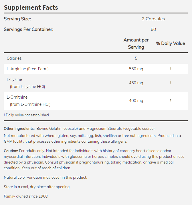 Tri-Amino (Arginine/Ornitine/Lysine) - 60 Капсули
