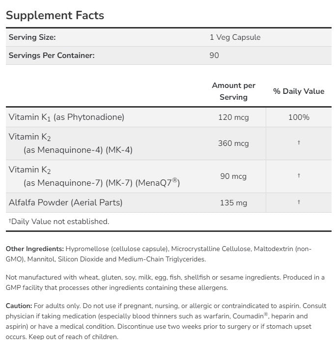 Vitamin MK7 Plus With K1 & MK-4 - 90 Veg Capsules - Feel You