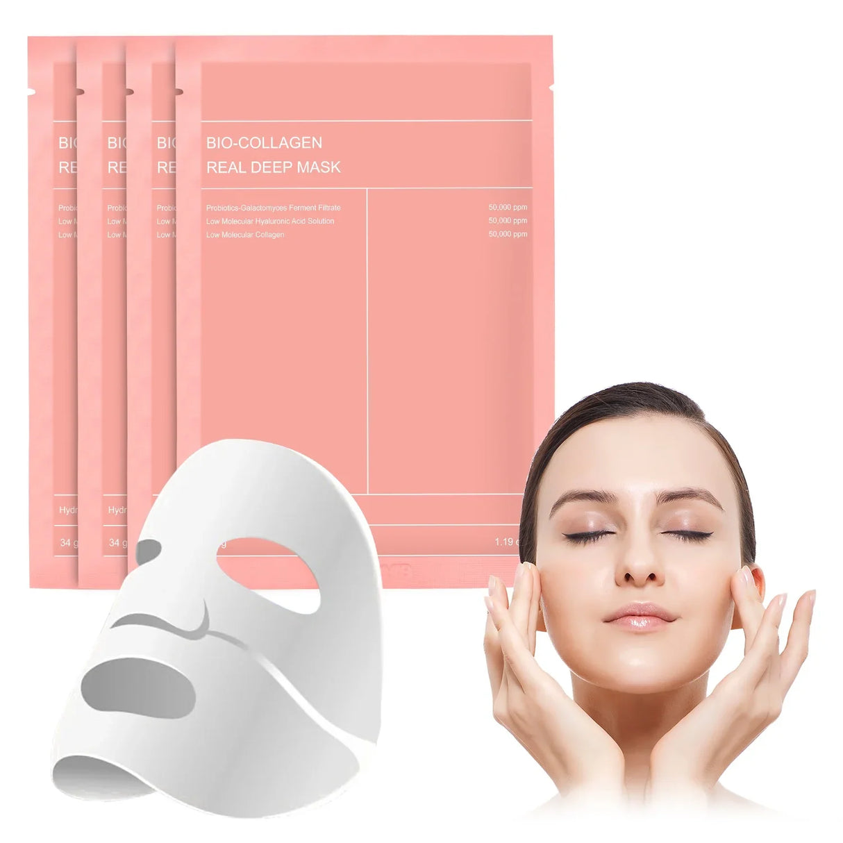 Korean Face Mask with Bio-Collagen, Hyaluronic Acid, Ceramides and Peptides – 1 box (4 pieces)