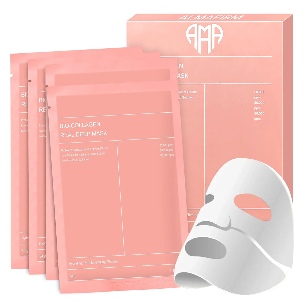 Korean Face Mask with Bio-Collagen, Hyaluronic Acid, Ceramides and Peptides – 1 box (4 pieces)