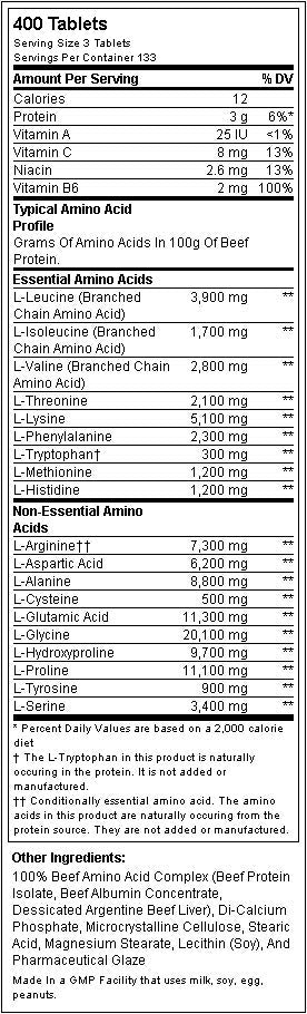 100% Beef Aminos 400 Tabs. - Feel You