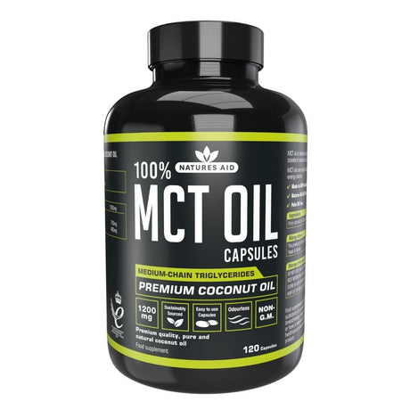 Средноверижни триглицериди от кокосово масло (100% MCT Oil) 1200мг 120 капсули, Natures Aid - Feel You