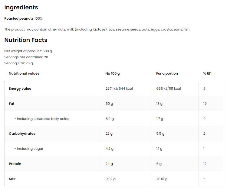 100% Peanut Butter Powder 500 грама - Feel You