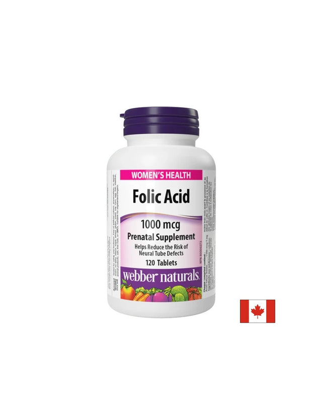 Фолиева киселина 1000 µg, Folic Acid, 120 таблетки, Webber Naturals - Feel You