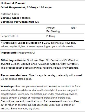Oil of Peppermint 200 mg - 120 капсули - Feel You