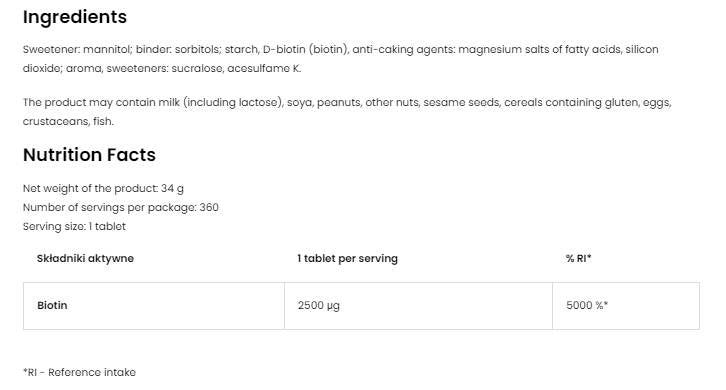 Biotin 2500 mcg | Lozenges 360 Подезични таблетки