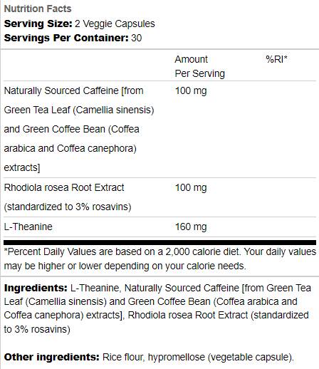 Pure Energy | Natural Caffeine, Rhodiola and L-Theanine 60 капсули - Feel You