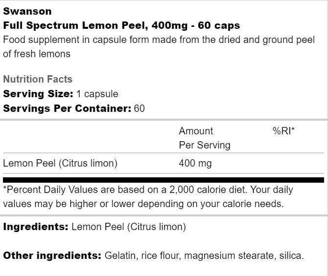 Full Spectrum Lemon Peel 400 mg 60 капсули - Feel You