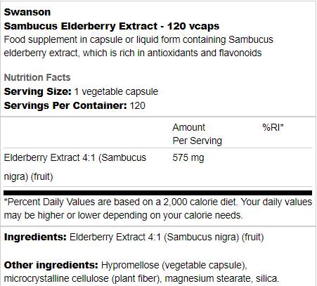 Sambucus Elderberry Extract 575 mg 120 капсули - Feel You