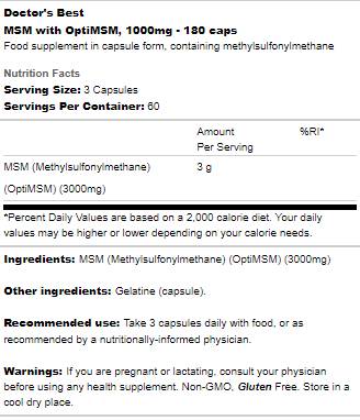 BEST MSM 1000 mg | With OptiMSM - 180 капсули - Feel You
