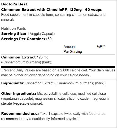 BEST Cinnamon Extract with CinnulinPF 125 mg - 60 капсули - Feel You