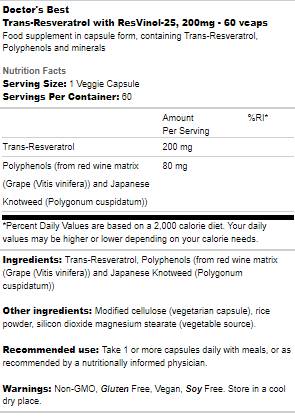 Trans-Resveratrol 200 mg | with ResVinol-25 - 60 капсули - Feel You