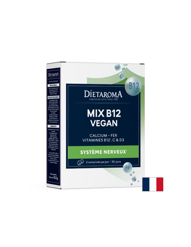 Костна система и кръвообращение - Витамин В12 + желязо, калций, витамин С и D3 (веган формула), 60 таблетки - Feel You