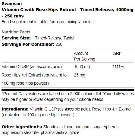 Timed-Release Vitamin C 1000 mg | With Rose Hips 250 Флакона - Feel You
