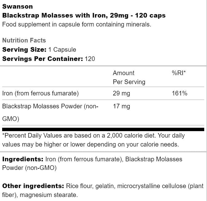 Blackstrap Molasses With Iron 29 mg 120 капсули - Feel You