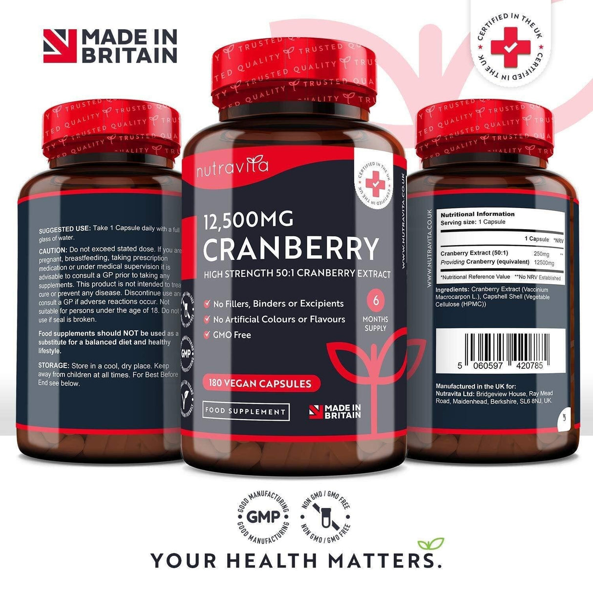 Cranberry - Червена Боровинка 12500 mg 180 веган капсули - Nutra Best Bulgaria