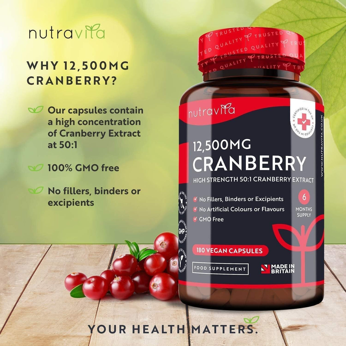 Cranberry - Червена Боровинка 12500 mg 180 веган капсули - Nutra Best Bulgaria