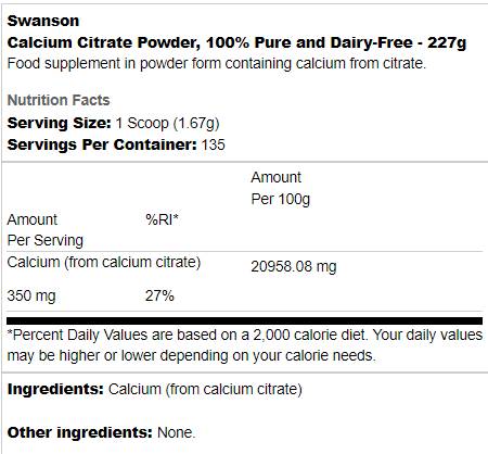 Calcium Citrate Powder 227 грама - Feel You