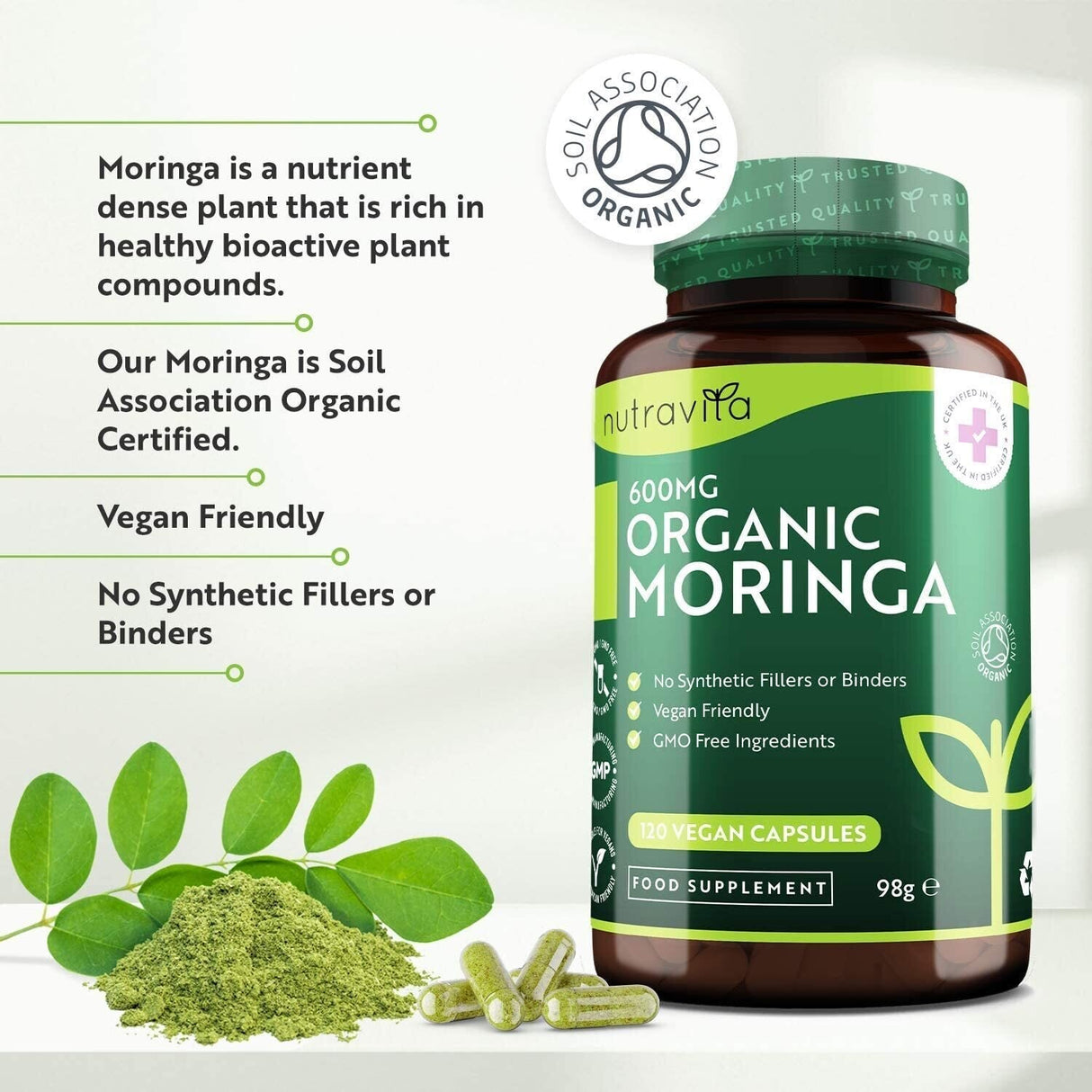 Organic Moringa - Био Моринга 600 mg 120 Веган Капсули - Nutra Best Bulgaria