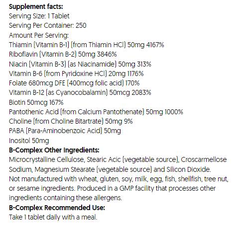 B-Complex | Nervous System Health - 250 Tablets