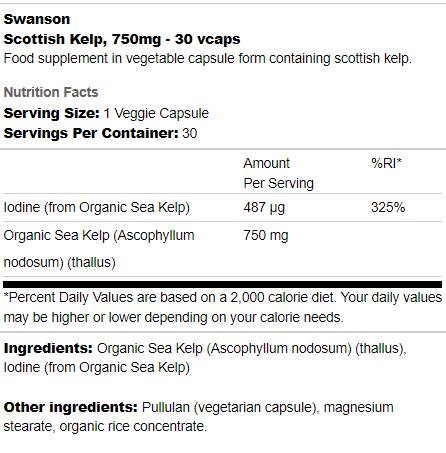 Scottish Kelp 750 mg 30 капсули - Feel You
