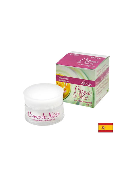 Крем за лице с шипки и перлен прах (защитен фактор 15) - Crema de Nácar con Rosa Mosqueta SPF 15 Plantis®, 50 ml Artesania - Feel You