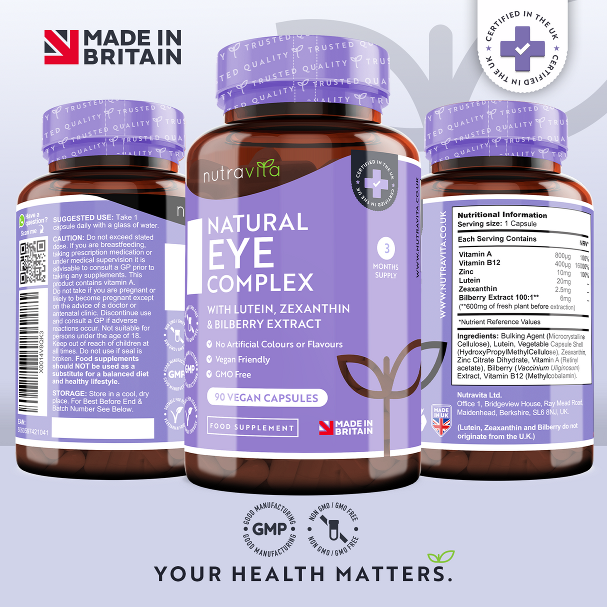 Витамини за очи /натурални/ - Natural Eye Complex 90 веган капсули - Nutra Best Bulgaria