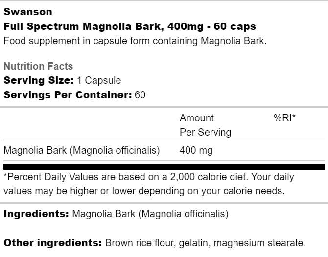 Full Spectrum Magnolia Bark 400 mg 60 капсули - Feel You