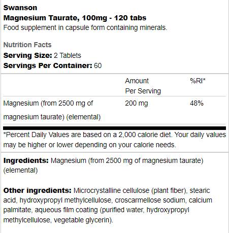Magnesium Taurate 100 mg - 120 Таблетки - Feel You