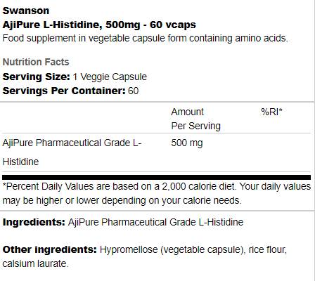 AjiPure L-Histidine 500 mg 60 капсули - Feel You