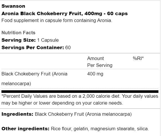 Aronia Black Chokeberry Fruit 400 mg 60 капсули - Feel You