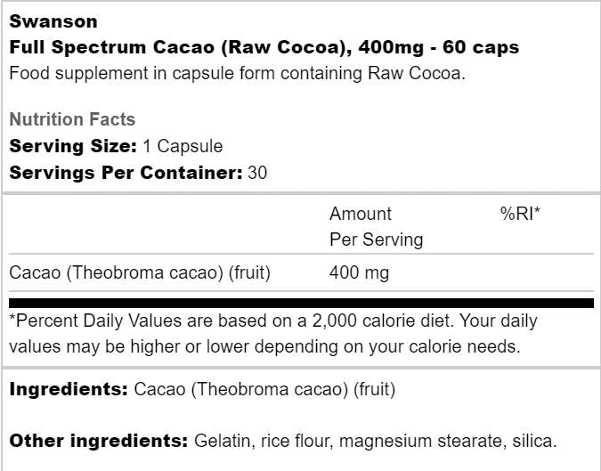 Full Spectrum Cacao 400 mg 60 капсули - Feel You
