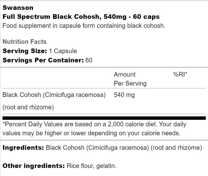 Full Spectrum Black Cohosh 540 mg - 60 капсули - Feel You