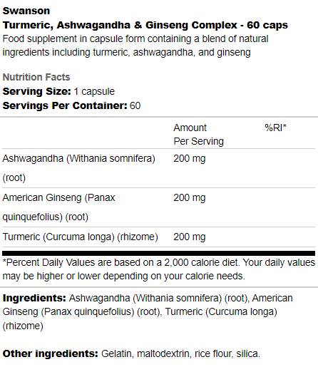 Turmeric, Ashwagandha and Ginseng Complex 60 капсули - Feel You