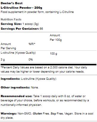 BEST L-Citrulline Powder - 200 грама - Feel You