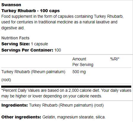 Turkey Rhubarb 500 mg 100 капсули - Feel You