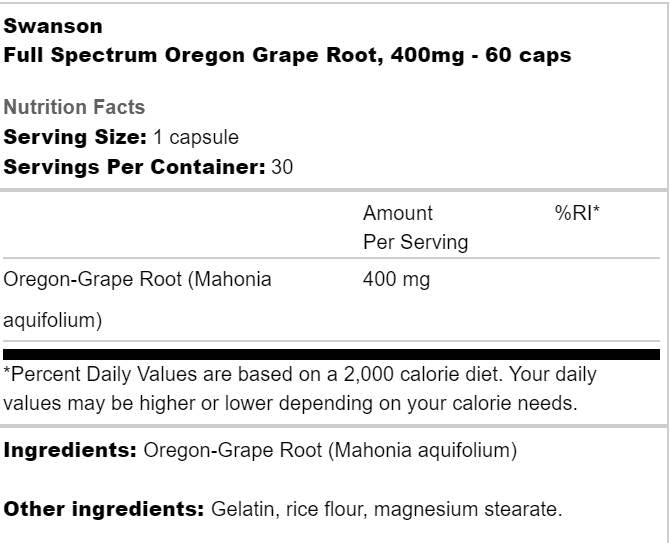 Full Spectrum Oregon Grape Root 400 mg 60 капсули - Feel You