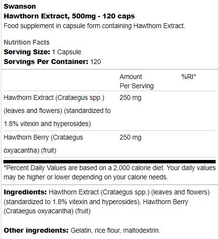 Hawthorn Extract 500 mg 120 капсули - Feel You