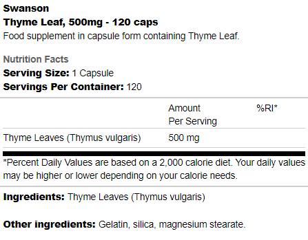 Thyme Leaf 500 mg 120 капсули - Feel You